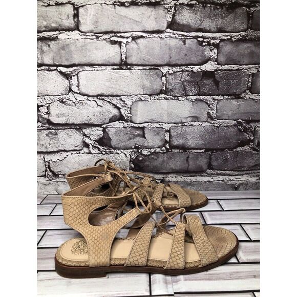 Vince Camuto Tany Tan Leather Snake Print Gladiator Lace Sandals Women Sz 6M US - Picture 1 of 15